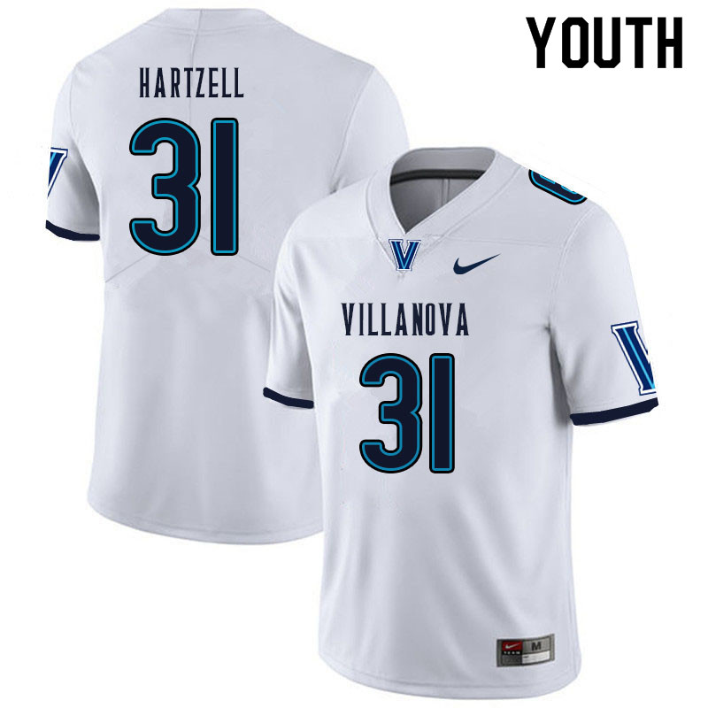 Youth #31 Shane Hartzell Villanova Wildcats College Football Jerseys Sale-White - Click Image to Close